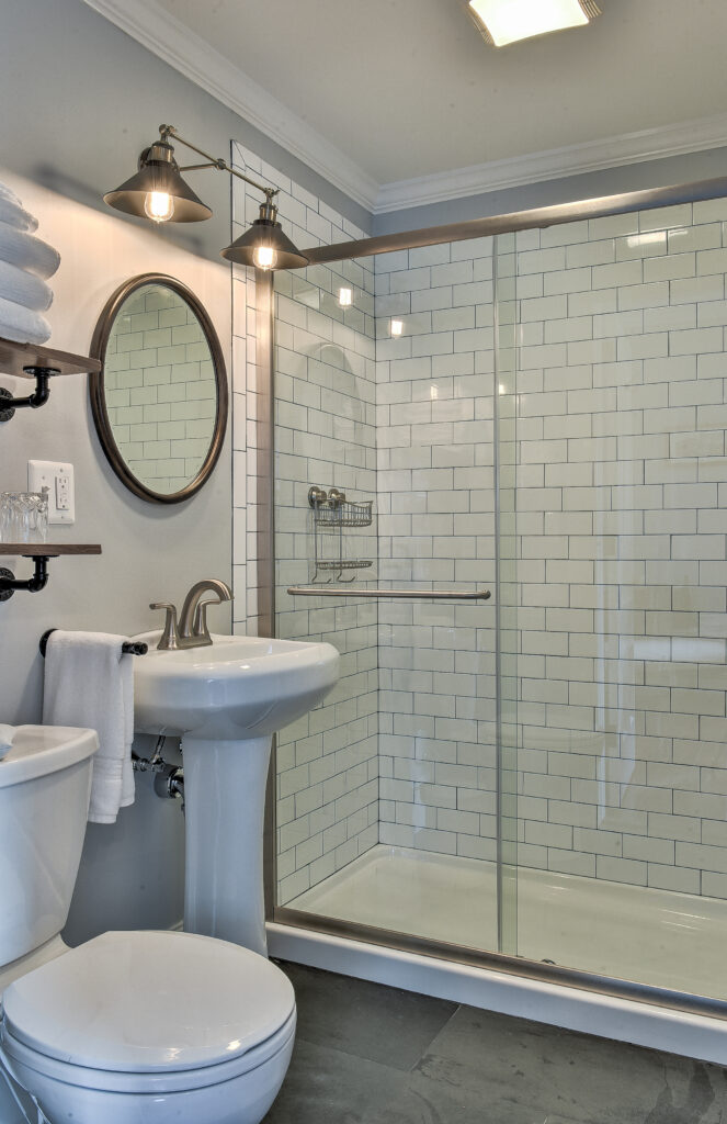 The Slate Room bathroom and shower at The Burrell House Historic Inn Keene New Hampshire